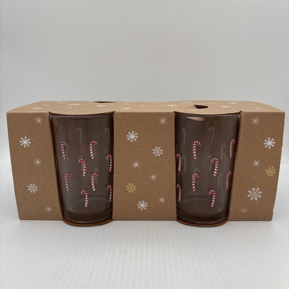 (4) Pottery Barn Candy Cane Juice Drinking Glasses Christmas Holidays Winter NIB